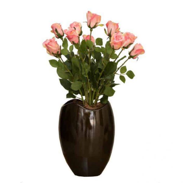 Pink Single Roses in Wide Mouth Vase