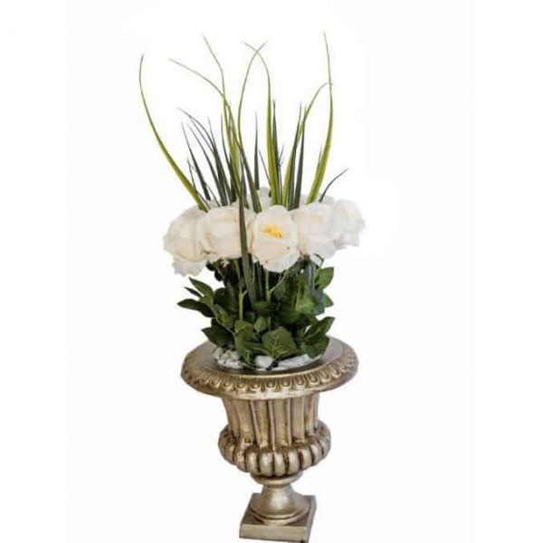 Single Open Roses in Grecian Vase