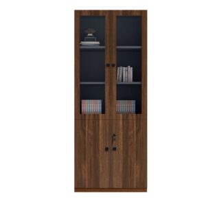 Walnut Two-Door Glass Bookcase
